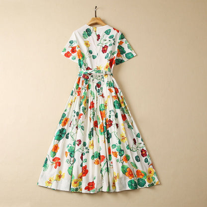 Cotton Short Sleeve Floral Print Dress