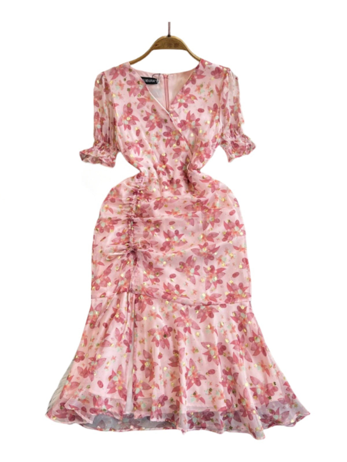 Small Floral Chiffon Dress Slim Fishtail Dress