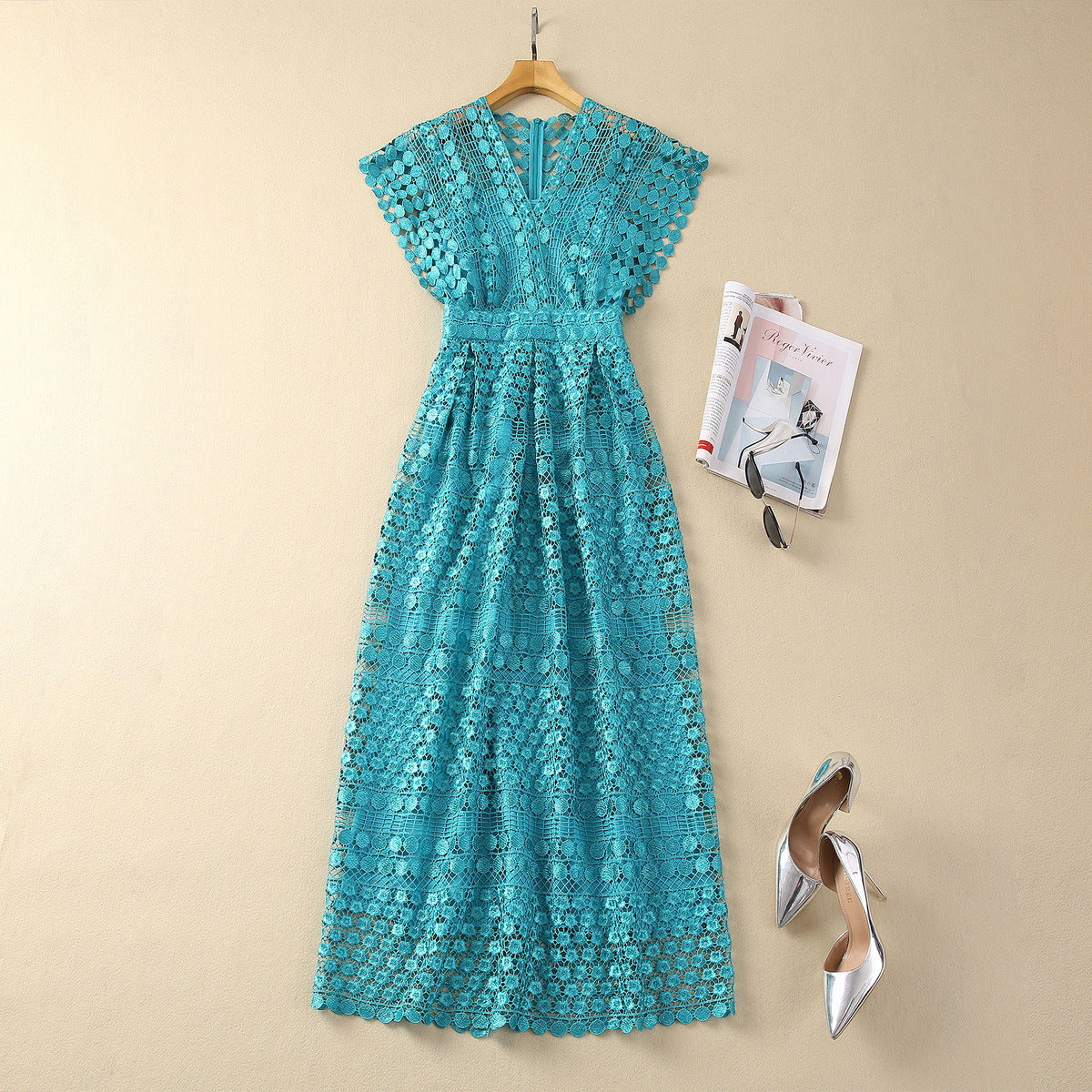 Water Soluble Crocheted V-neck Dress