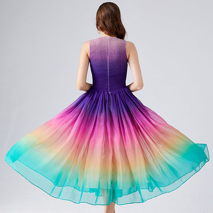 A- Line Rainbow Gradient Chiffon Dress