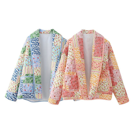 Lapel Fashion Pattern Print Cotton-padded Jacket Coat