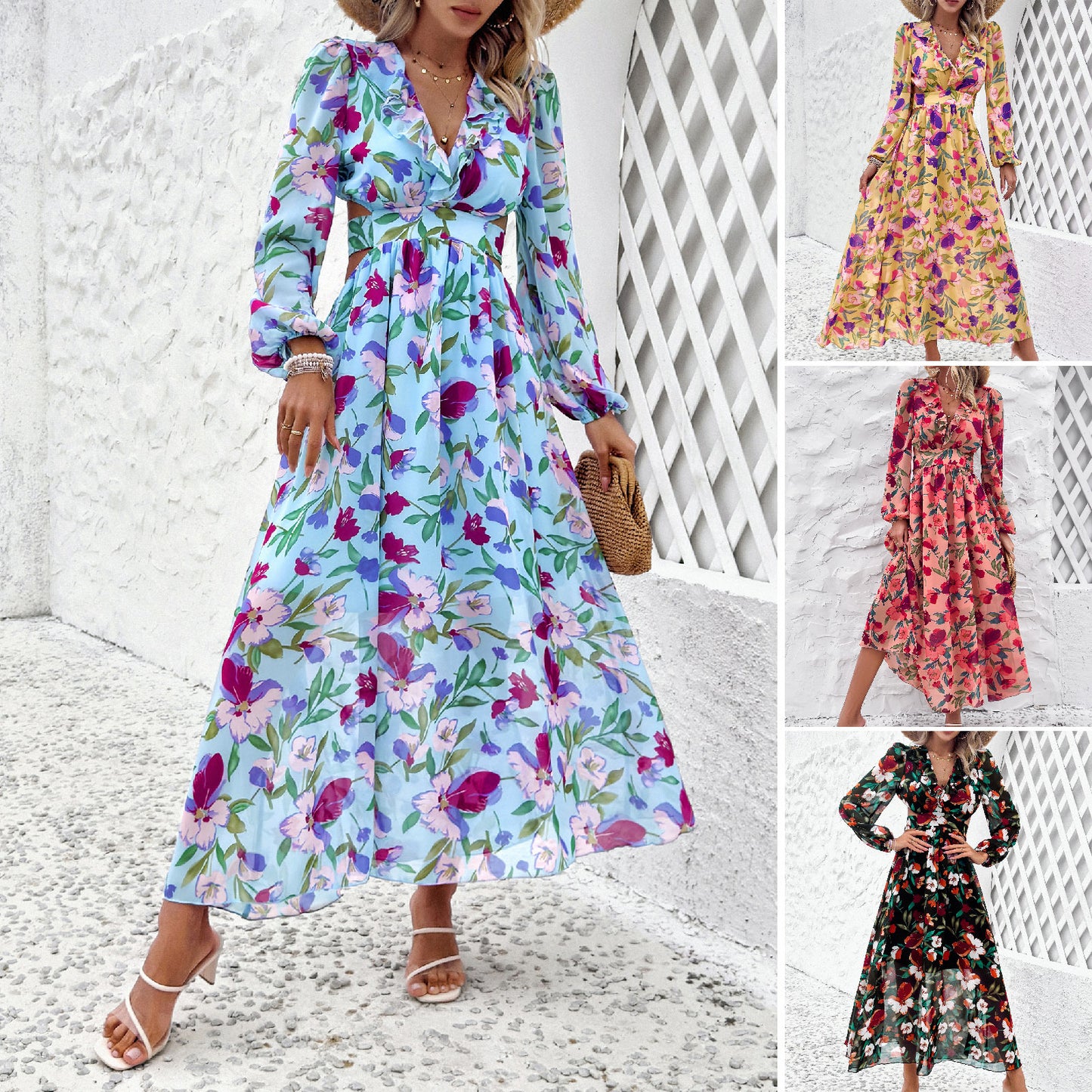 Pour femmes Vêtements Robe de vacances à imprimé floral et col en V