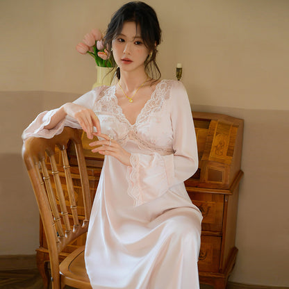 French Style Pajamas V-neck Home Dress Ladies