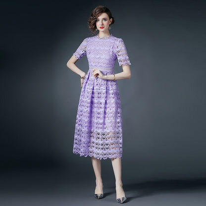 Slimming Hollow Water-soluble Lace Mid-length Dress