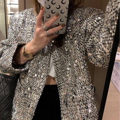 Fashion Sequined Luminous Blazer For Women