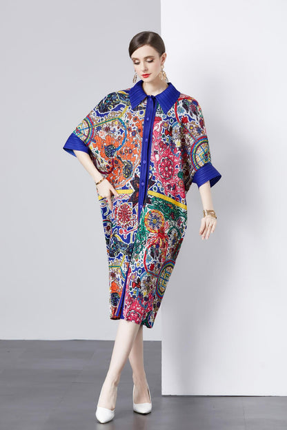 Mid-length Batwing Sleeve Printed Loose Plus Size Dress