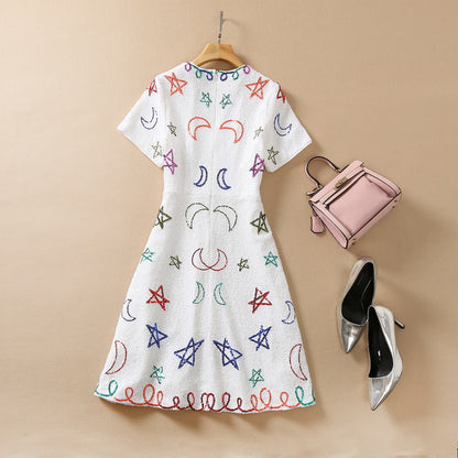 Five-pointed Star Moon Heavy Industry Beaded Dress