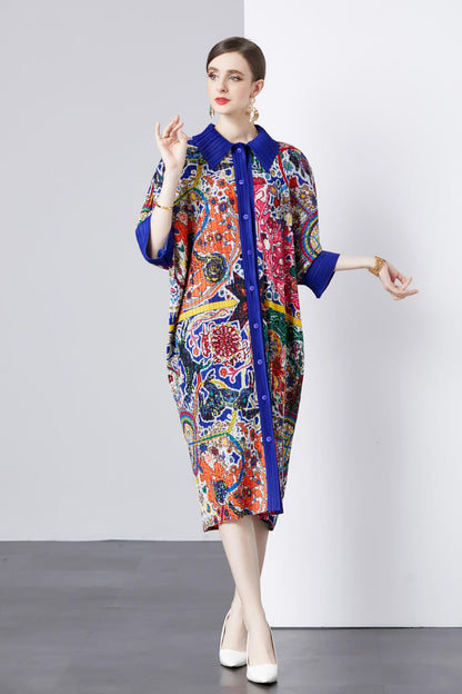 Mid-length Batwing Sleeve Printed Loose Plus Size Dress