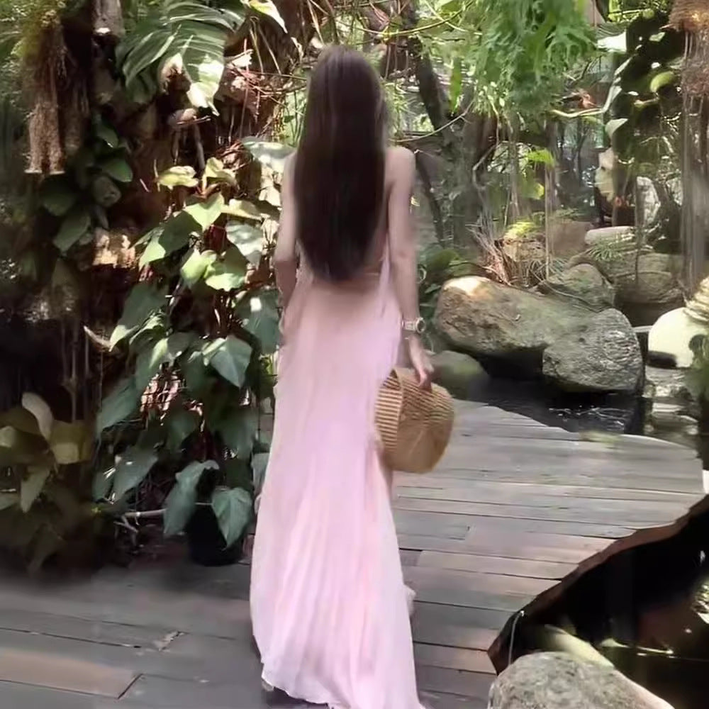 Vestido de vacaciones junto al mar Atmósfera Foto Diosa Use dobladillo ancho Falda de traje de hada fluida