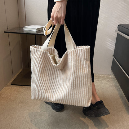 Bolso de compras portátil de gran capacidad de pana estilo universitario japonés y coreano nuevo