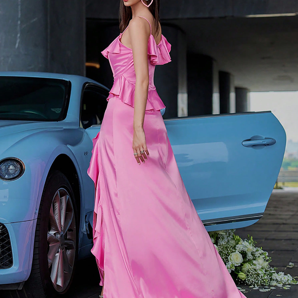 Vestido de lentejuelas con costuras para mujer Diseño con volantes