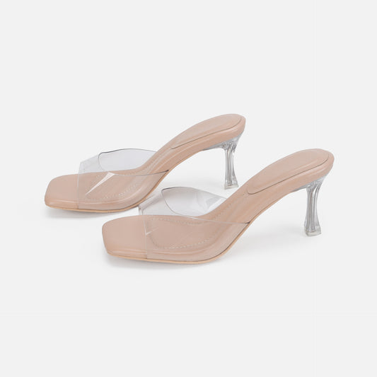 Fashion Outdoor Transparent Ankle-strap High Heel Slippers