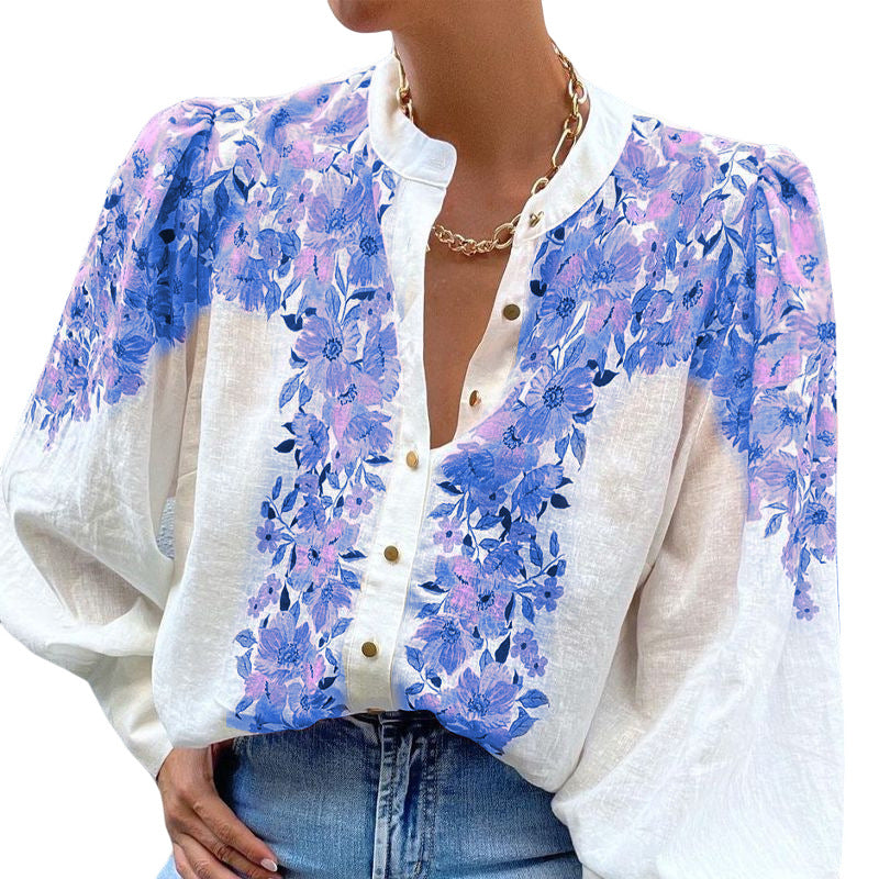 Women's Fashion Loose-fitting Long Sleeves Printed Shirt