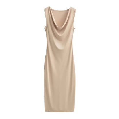 Niche Hot Girl moda vestido sin mangas con cuello oscilante abertura lateral estilo Pure Desire funda Sexy