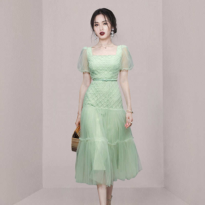 Romantic Diamond Lattice Fungus Mesh Dress