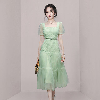 Romantic Diamond Lattice Fungus Mesh Dress