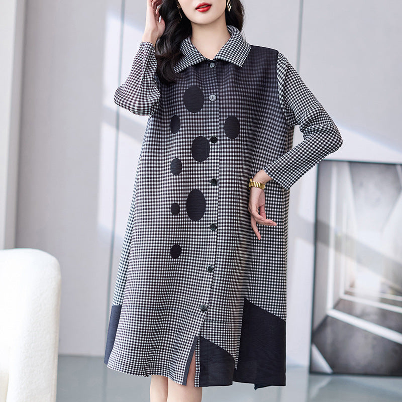 Pleated Plaid Printed Dress Mid-length