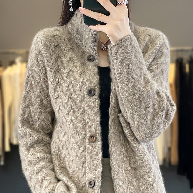 Women's Loose Stand Collar Long Sleeve Knitted Sweater