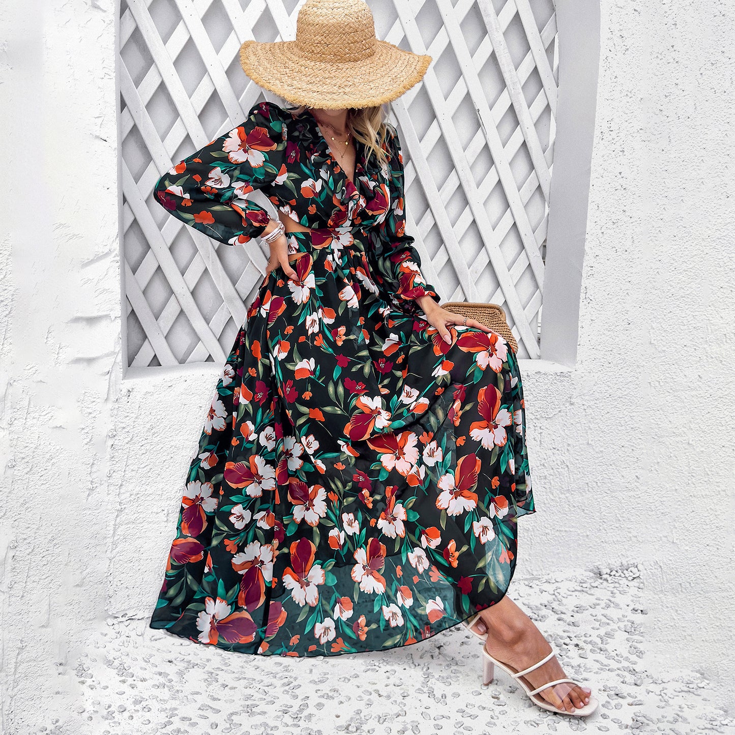 Pour femmes Vêtements Robe de vacances à imprimé floral et col en V