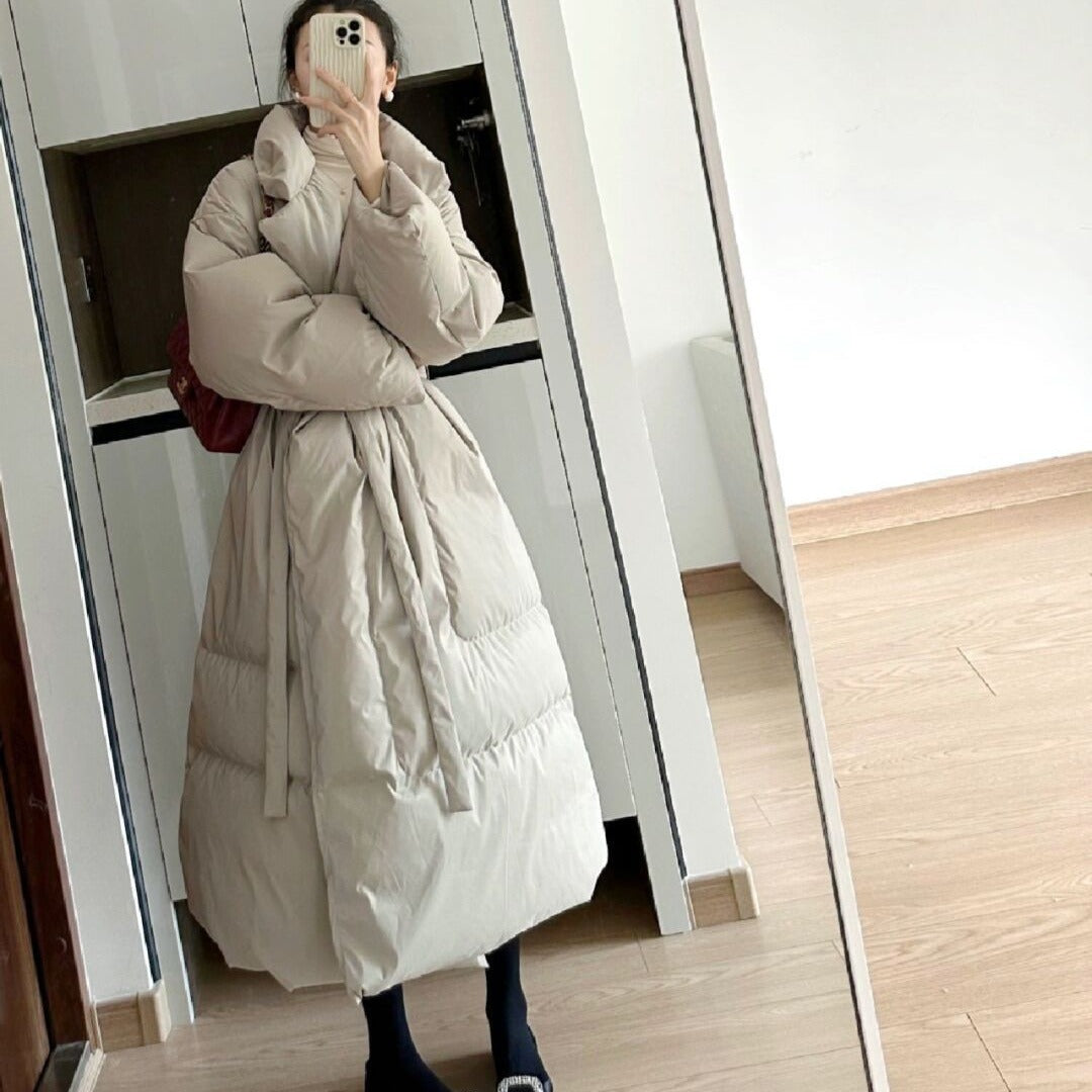 Loose Over Knee Thick Mid-length Down Cotton Jacket Coat Women