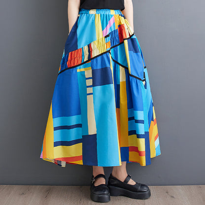 Fashion Casual Pure Cotton Contrast-color Versatile Slimming Loose Skirt