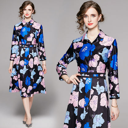 Waist Slimming Positioning Printing Dress