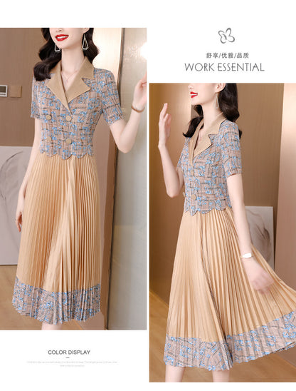 Summer Fake Two-piece Suit Collar Pleated Dress