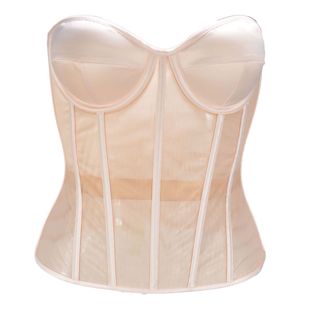 Robe de mariée en maille, corset transparent