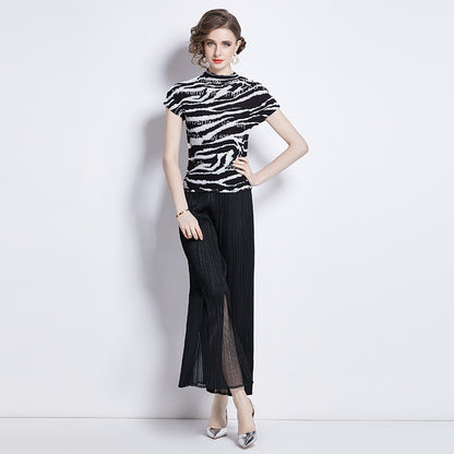 Short Sleeve Simple All-matching Slim Flare Pants