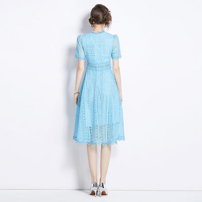 Slimming Hollow Water-soluble Lace Mid-length Dress