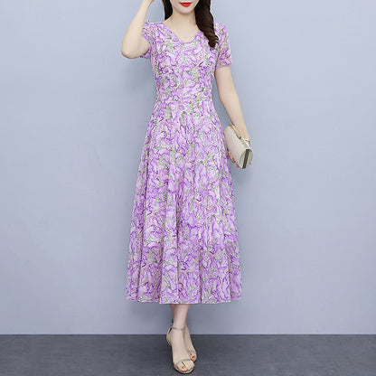 Spring And Autumn Chiffon Floral Dress