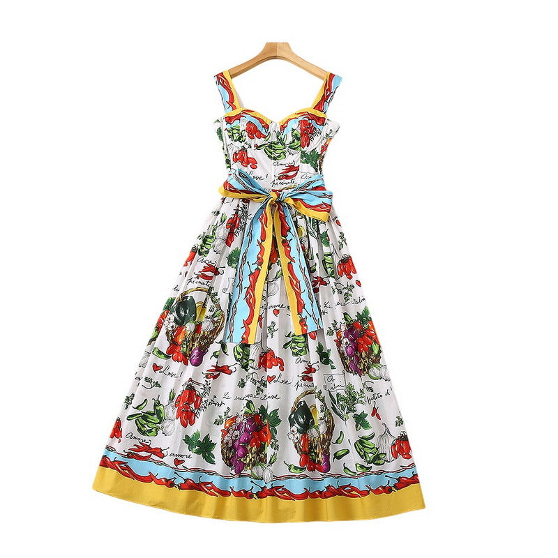 Vestido con tirantes de frutas y verduras que moldea el cuerpo de Keel