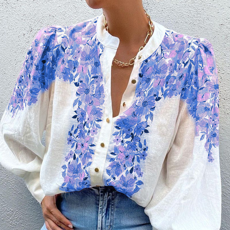 Women's Fashion Loose-fitting Long Sleeves Printed Shirt