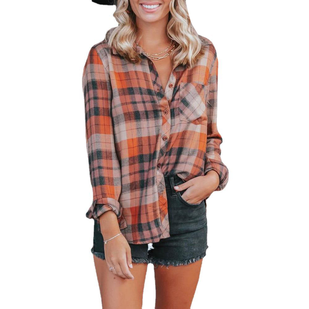 Women's Fashion Plaid Printed Long Sleeve Shirt