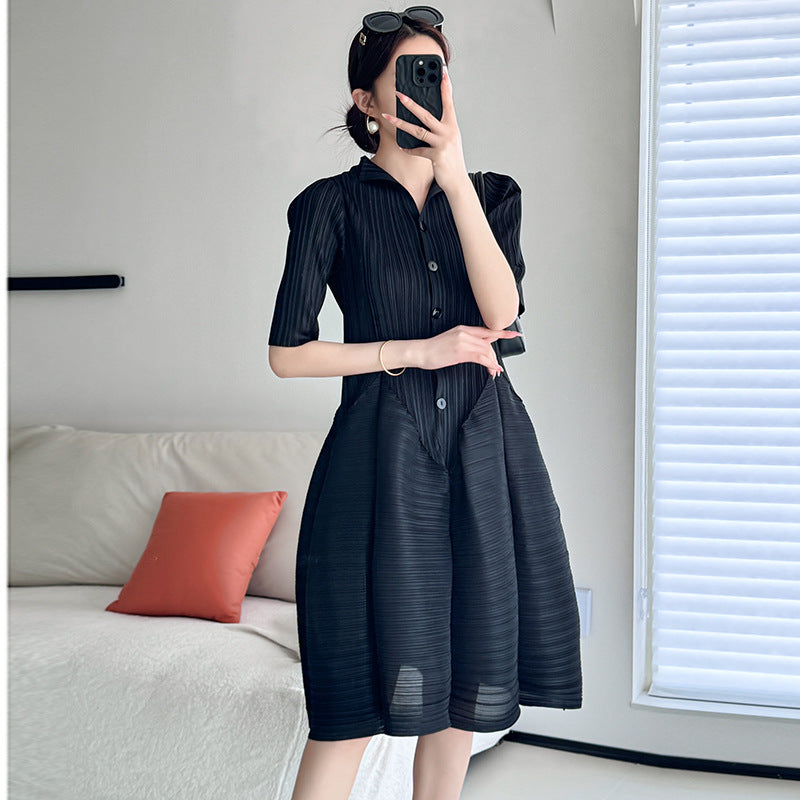 Printed Loose Slimming Belly-covering Pleated T-shirt Dress