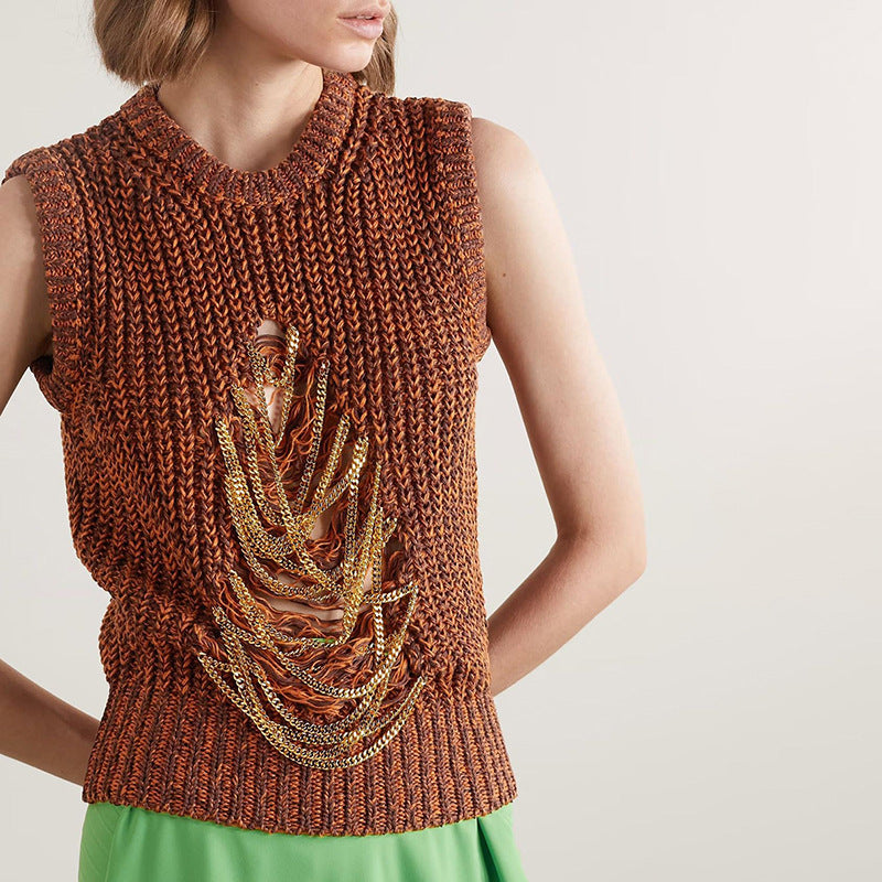 Women's Fashion Solid Color Patchwork Knitting Vest