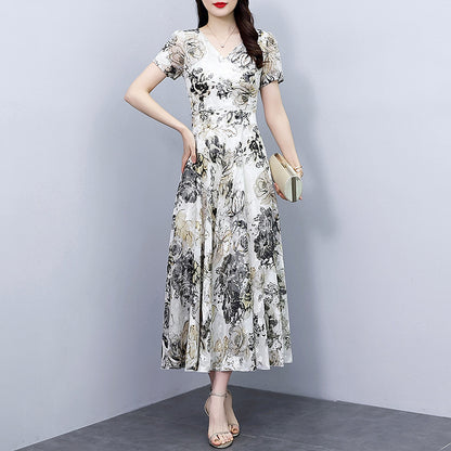 Spring And Autumn Chiffon Cut Flower Dress