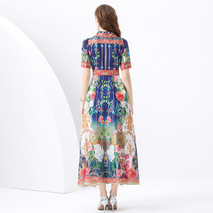 Single-breasted Printed Elegant Dress