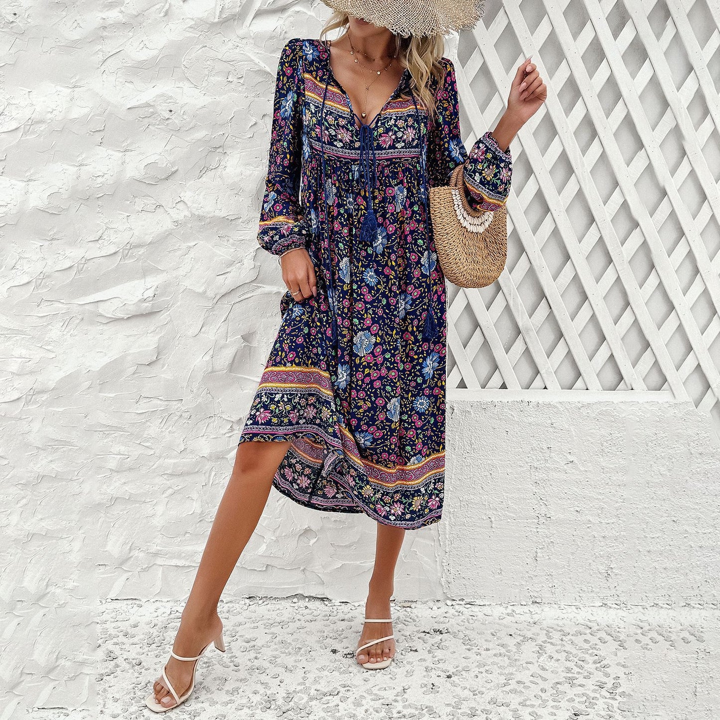 Robe à manches longues à imprimé floral pour femmes