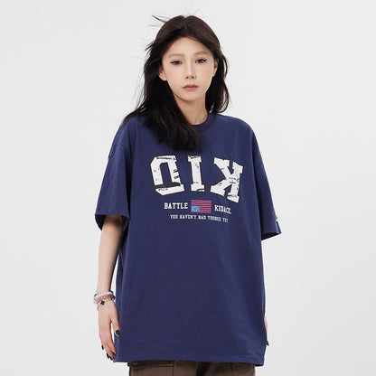 Letter Cotton Short Sleeve Loose Casual