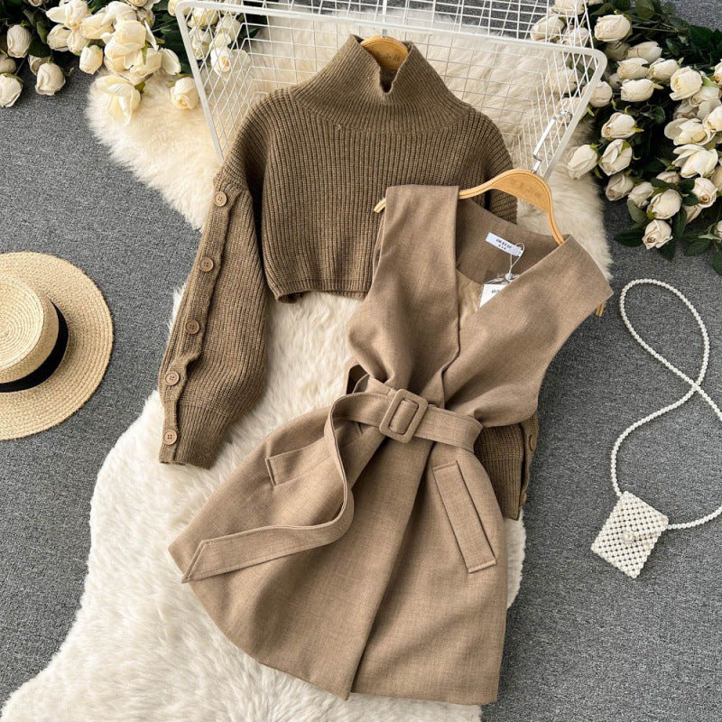 Korean Style Fashion Short Sweater Vest Suit Skirt Two-piece Set