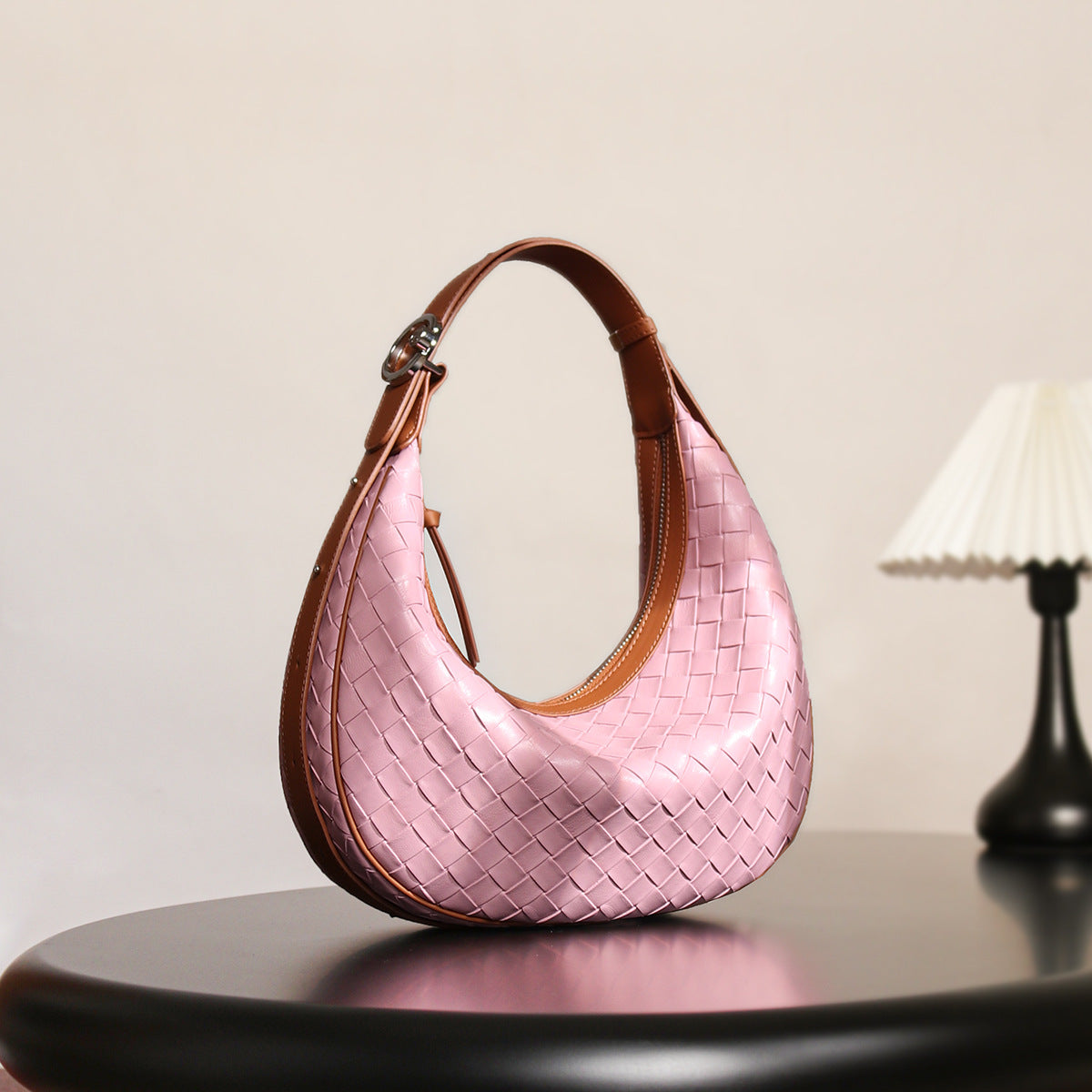 Nicho de diseño bolso de cuero genuino tejido para mujer