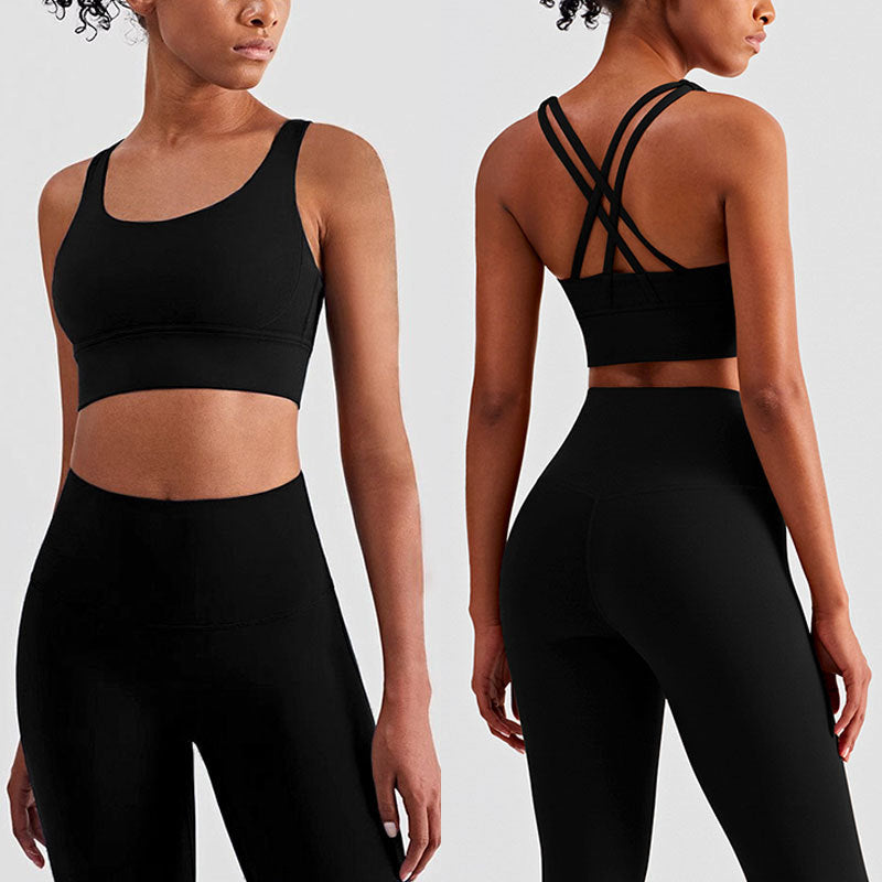 Two-piece Yoga Suit Cross Backless Bra