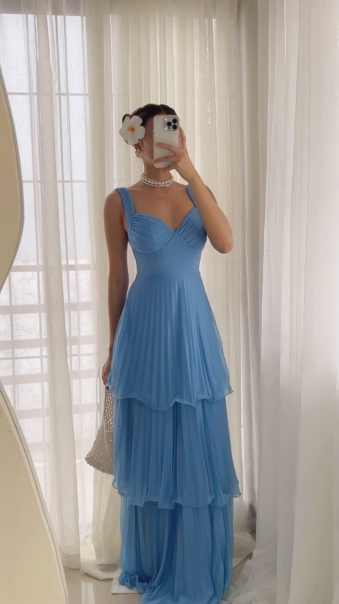 Vestido con tirantes plisado multicapa para mujer