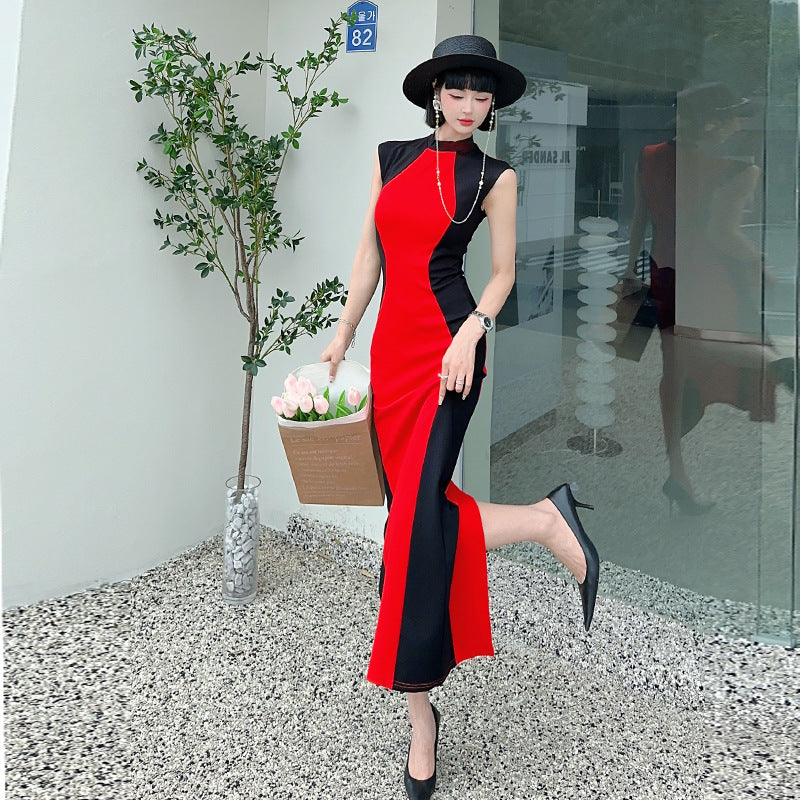 Matching Visual Slimming Dress Off-shoulder Design Sense Waist Tight Sheath Length