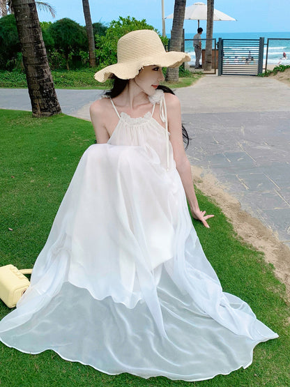 Vestido de playa para la pausa del té francés para vacaciones junto al mar