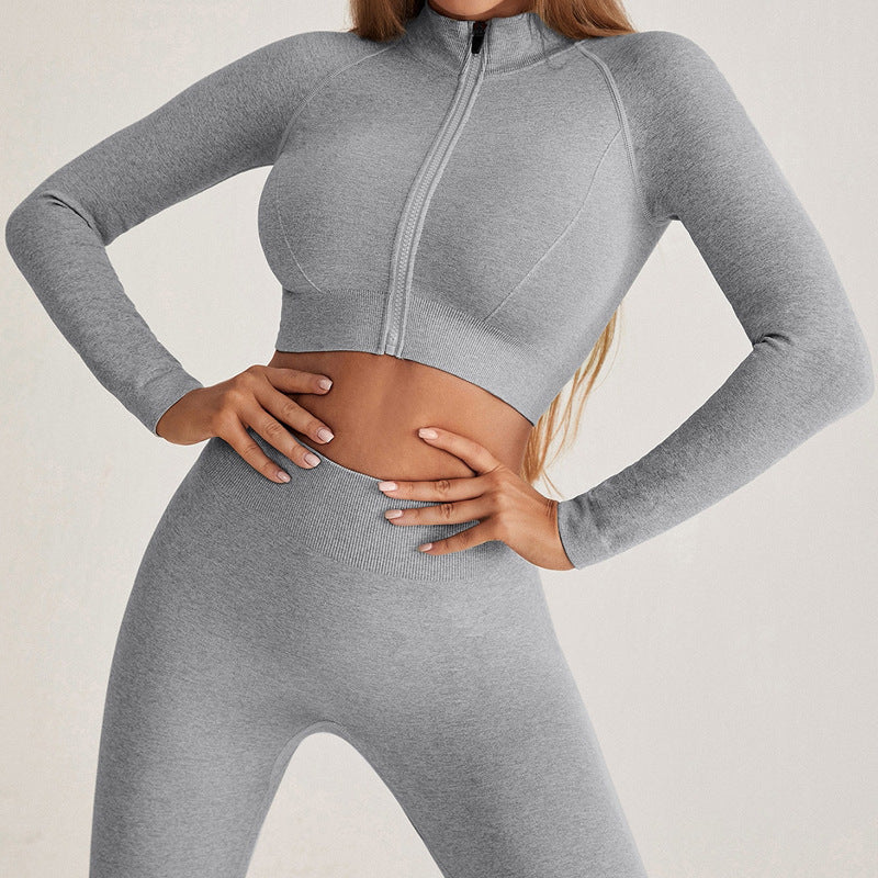 Seamless Yoga Clothes Zipper Tight Long Sleeve High Top Sports Workout Clothes Suit