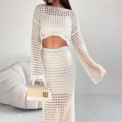 Thin Knitted Net Woven Hollow-out Suit Skirt For Women