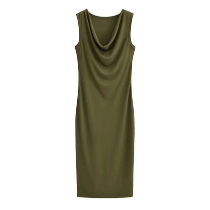 Niche Hot Girl moda vestido sin mangas con cuello oscilante abertura lateral estilo Pure Desire funda Sexy