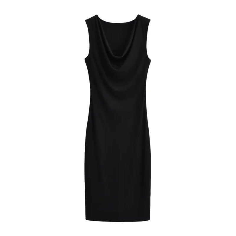 Niche Hot Girl moda vestido sin mangas con cuello oscilante abertura lateral estilo Pure Desire funda Sexy